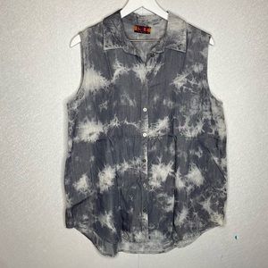 Isle Gray Tie Dye‎ Sleeveless Button Down Blouse Size Large